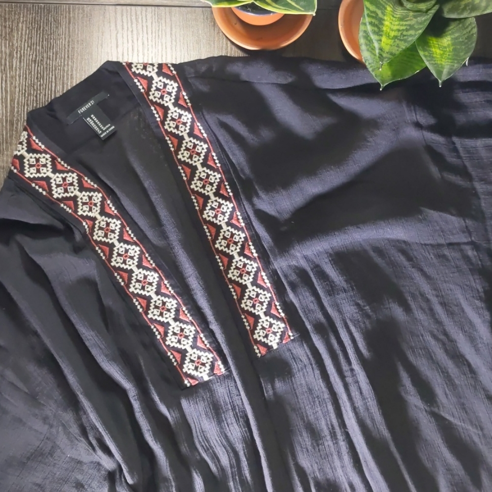 Black Kimono Duster with African Print